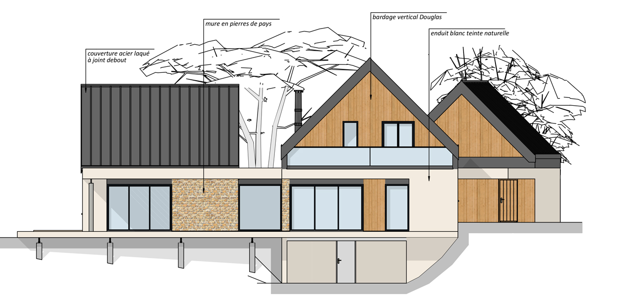 Plan de façade d'un permis de construire de maison